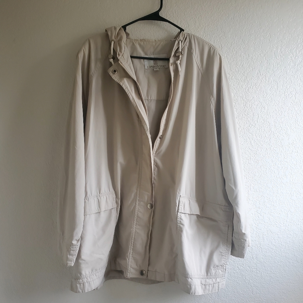 London Fog Khaki‎ Rain Jacket Winter Long M Hoodie EUC